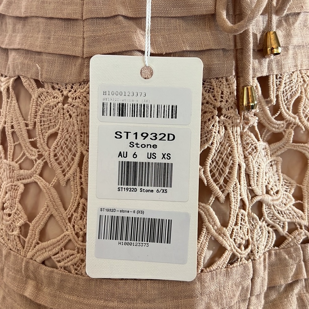 Stone color with lace trimming crisscross back dress - Picture 2 of 6